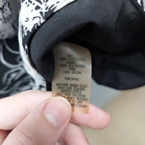 Calvin Klein Womens Black & White Floral Sheer Tie Waist Blouse Top Size M - Picture 3 of 4